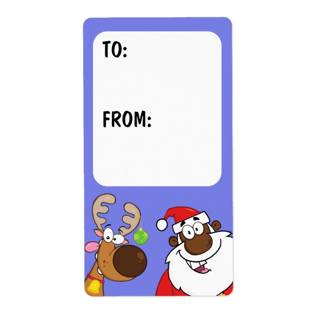 Étiquette cadeau Black Père Noël & Reindeer (Devant)