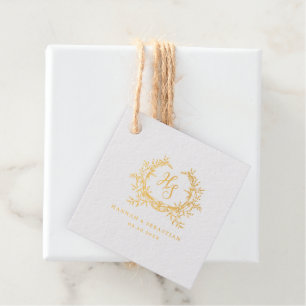 Étiquette-cadeau Blason Monogramme Or Romantique de Mariage