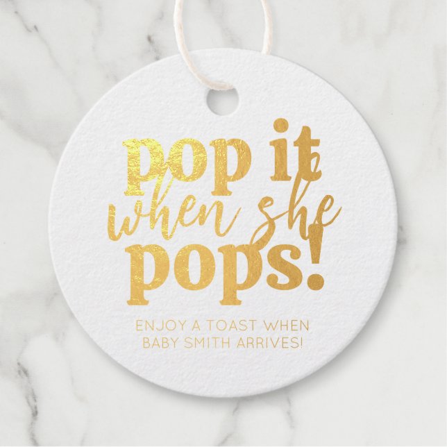 Étiquette-cadeau Blue Pop It When She Pops Baby shower Favoriser (Devant)
