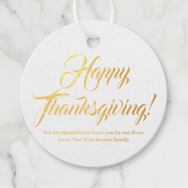 Étiquette-cadeau Bon thanksgiving texte de script personnalisé élég (Devant)