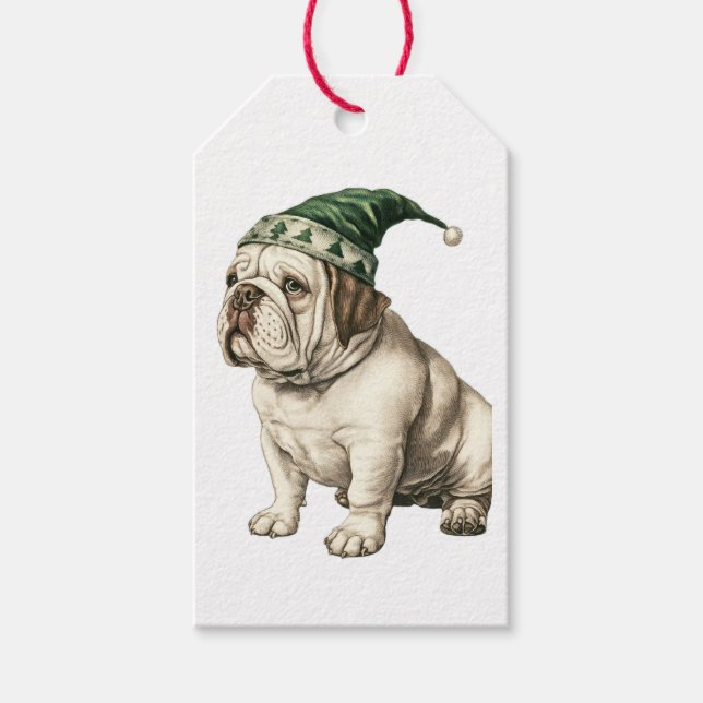 ÉTIQUETTE CADEAU BOULEDOGUE AVEC CHAPEAU PÈRE NOËL (Devant)