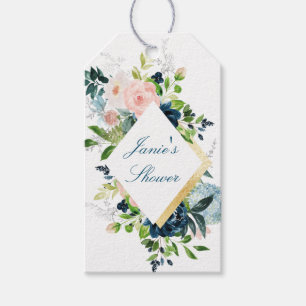 Étiquette cadeau Bouquet aquarelle avec bleu et or