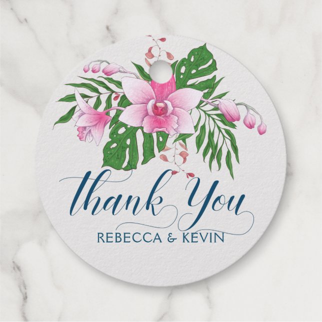 Étiquette-cadeau Bouquet de fleurs d'orchidées roses typographie Me (Dos)