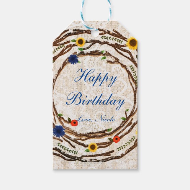 Étiquette cadeau Branches Florales Toile de Jute & (Devant)
