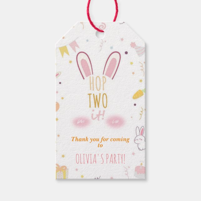 Étiquette cadeau Bunny Hop Two It Pâques 2e annive (Devant)