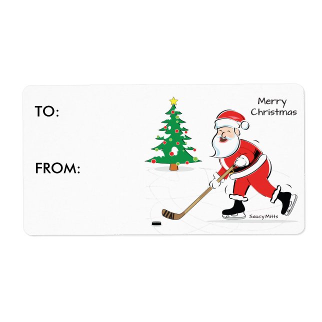 Étiquette cadeau cadeau de Noël de Hockey Père Noë (Devant)