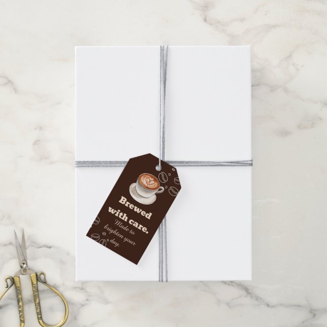 Étiquette cadeau Café au lait préparé avec soin (Avec de la ficelle)