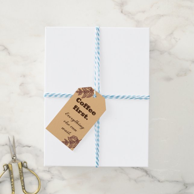 Étiquette Cadeau Café D'abord Tout Attendre (Avec de laficelle)