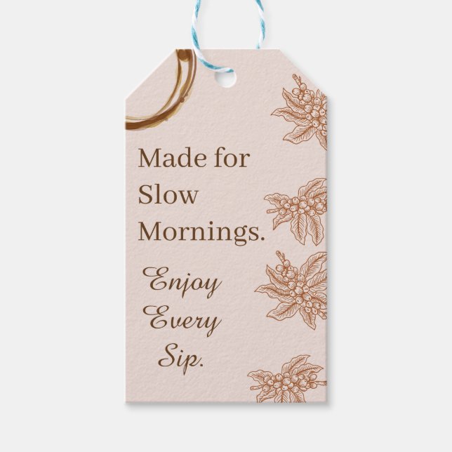 Étiquette Cadeau Café Rustique Citation Matins Len (Devant)