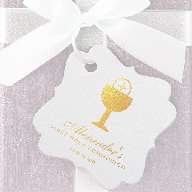 Étiquette-cadeau Calice de première communion en or avec calligraph (Créateur téléchargé)