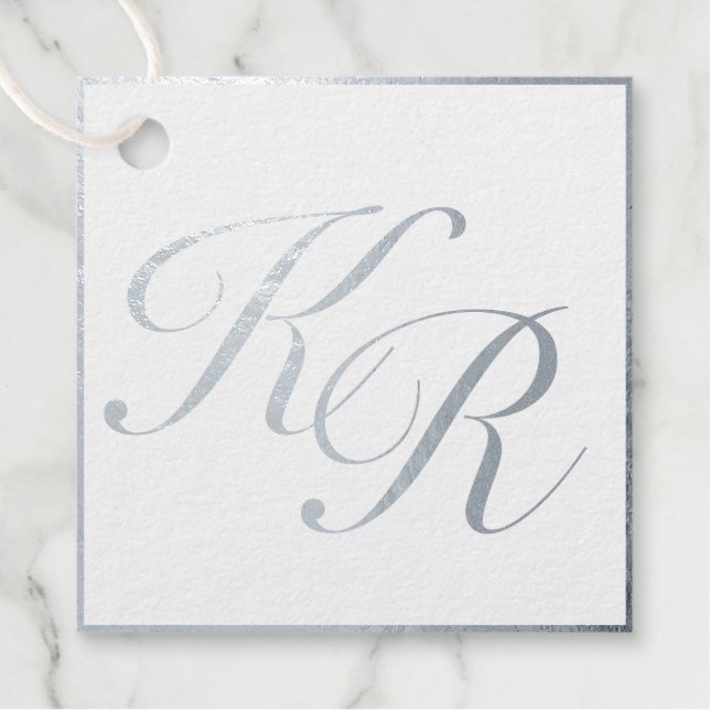 Étiquette-cadeau Calligraphie Elegant Luxe argent Mariage à huile (Devant)