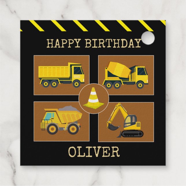 Étiquette-cadeau Camions de construction |Année en révision fête d' (Dos)