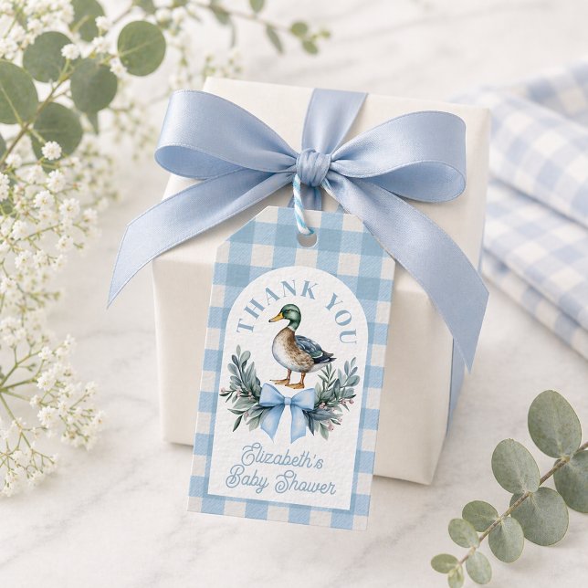 Étiquette Cadeau Caneton Mallard Garçon Bleu (Blue Baby Boy Mallard Duck Favor Tag)
