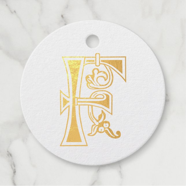 Étiquette-cadeau Capitale décorative botanique médiévale F (Devant)