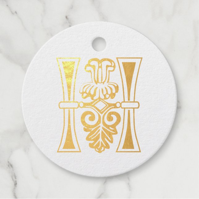 Étiquette-cadeau Capitale décorative botanique médiévale H (Devant)