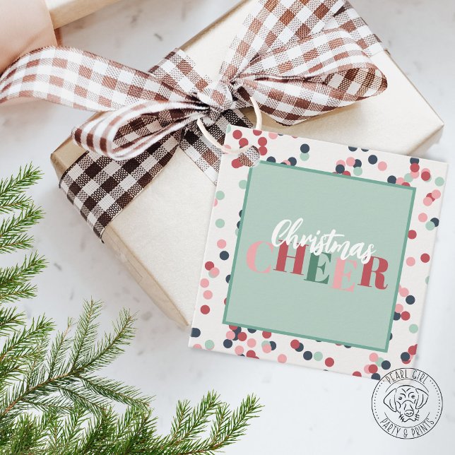 Étiquette cadeau carré Confetti Noël Joie (Créateur téléchargé)