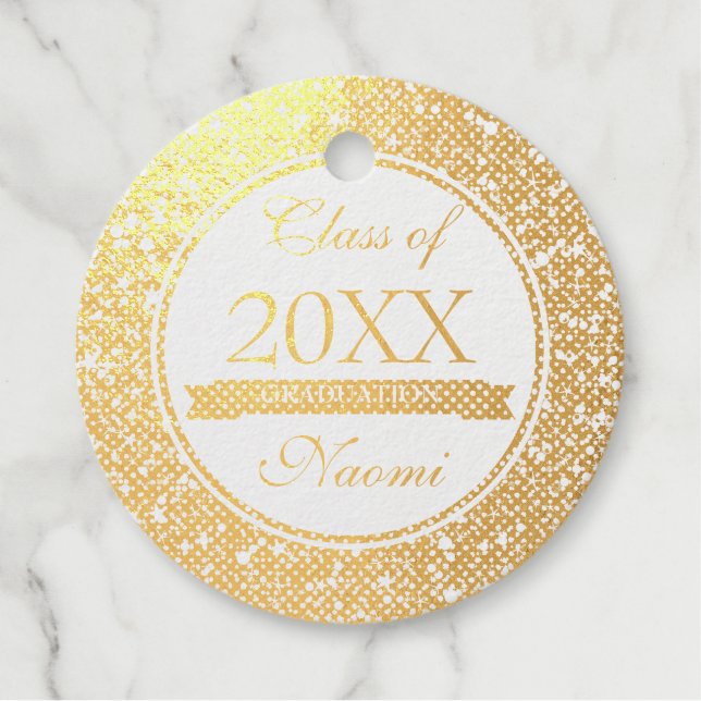 Étiquette-cadeau Cercle Noir Or Et Parties scintillant Blanche (Devant)