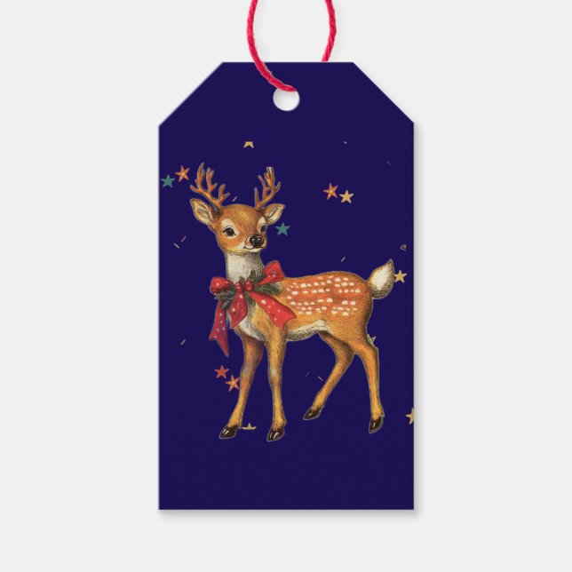 ÉTIQUETTE CADEAU CERF DE NOËL (Devant)