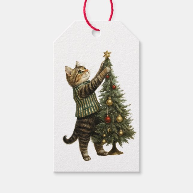 ÉTIQUETTE CADEAU CHAT ET ARBRE DE NOËL (Devant)