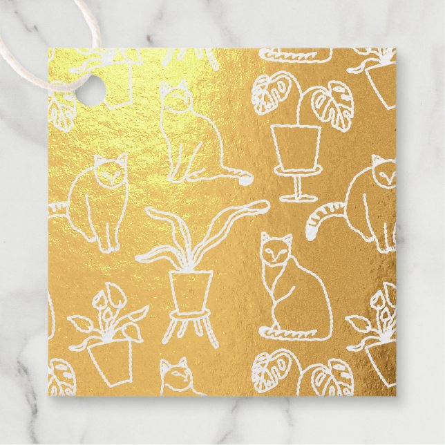 Étiquette-cadeau Chats blancs en noir (Devant)