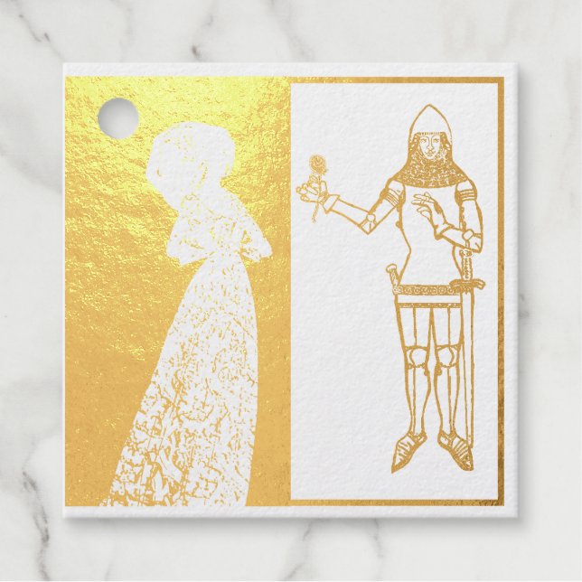 Étiquette-cadeau Chevalier et dame médiévale (Devant)