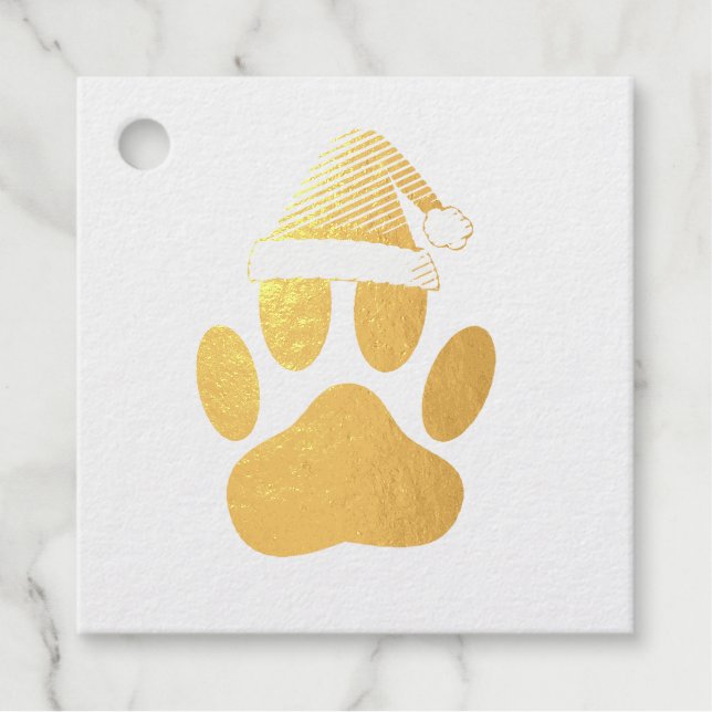 Étiquette-cadeau Chien Pawprint Santas Casquette (Devant)