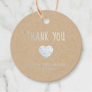 Étiquette-cadeau Coeur argenté Merci Mariage simple