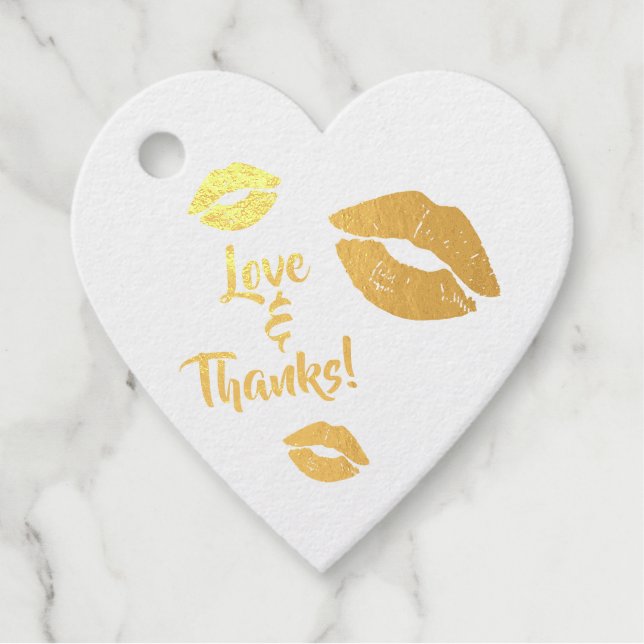 Étiquette-cadeau Coeurs et baisers Amour et Merci Mariage Date (Devant)