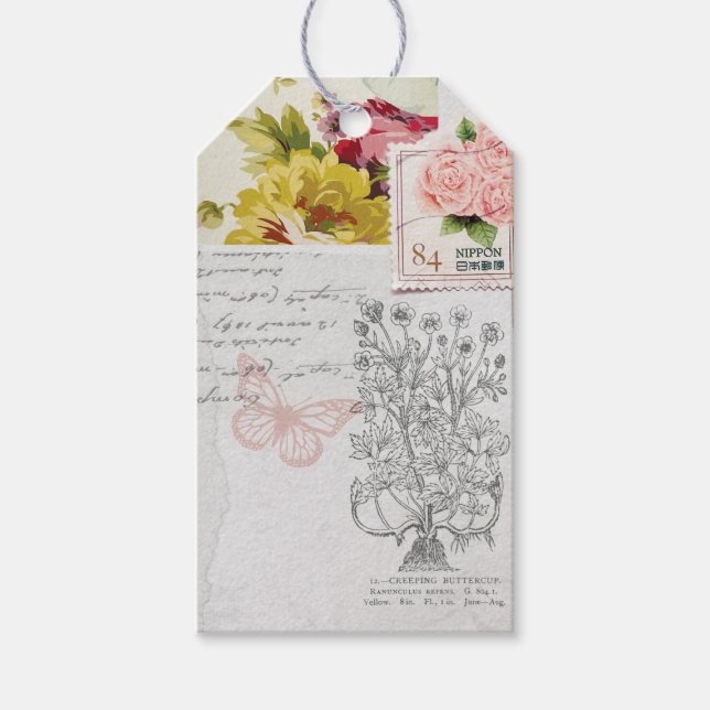 Étiquette cadeau collage de rose (Devant)