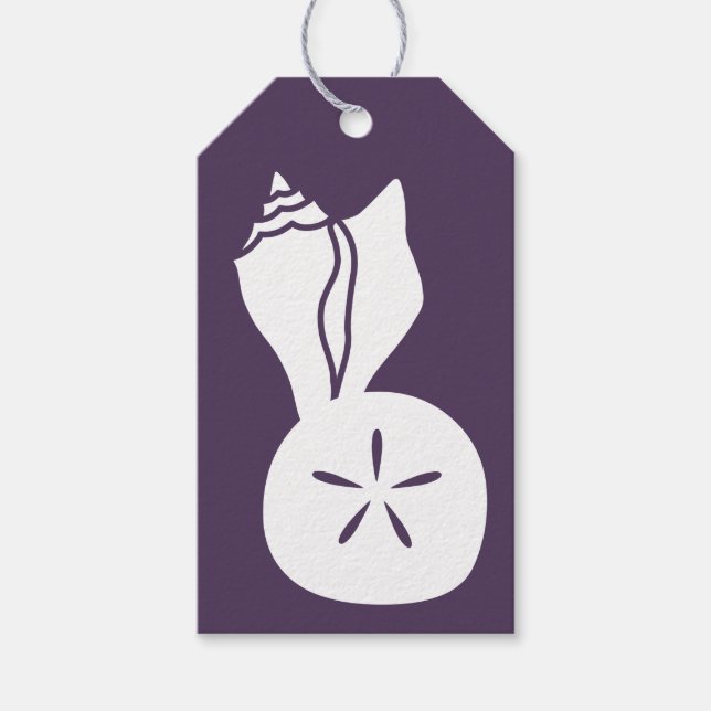Étiquette cadeau Coquillages d'été en violet (Devant)