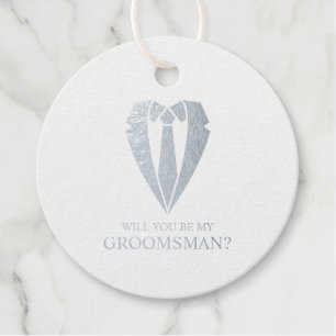 Étiquette-cadeau Costume Mariage en argent et Cravate Groomsman Pro