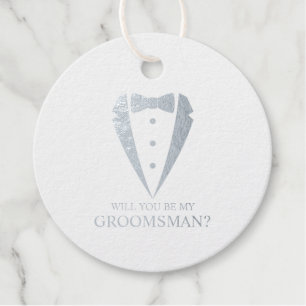 Étiquette-cadeau Costume Tuxedo Silver Personnalisé Groomsman Propo
