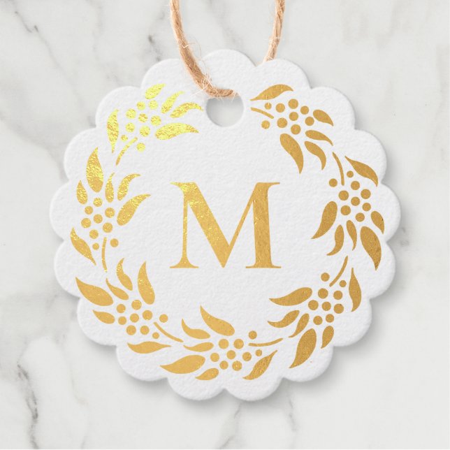 Étiquette-cadeau Couronne avec baies Monogramme initial (Devant)