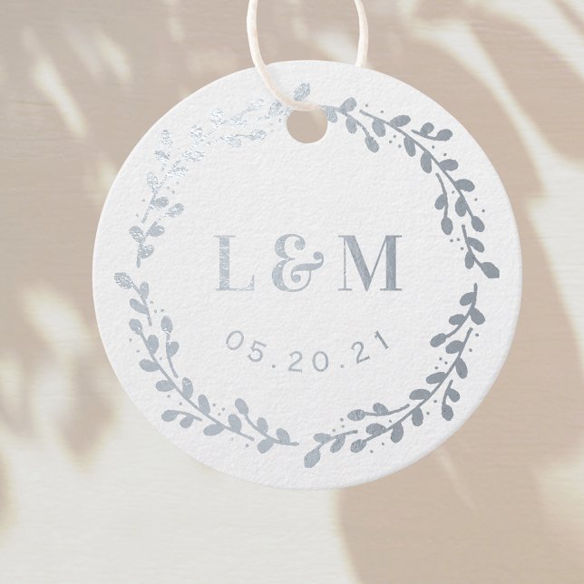 Étiquette-cadeau Couronne botanique monogramme de mariage (Créateur téléchargé)