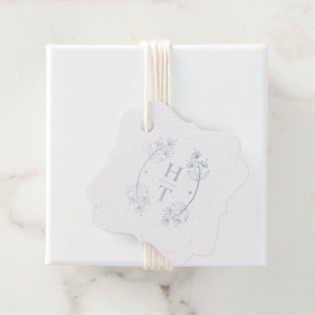 Étiquette-cadeau Couronne de monogramme moderne bleu poussiéreux Bi (Avec boite)