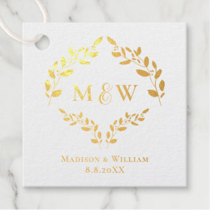Étiquette-cadeau Couronne Monogramme Élégant Luxe Mariage Or