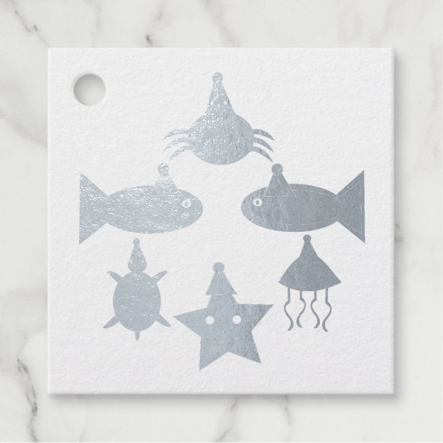 Étiquette-cadeau Créatures de la mer de Noël (Devant)