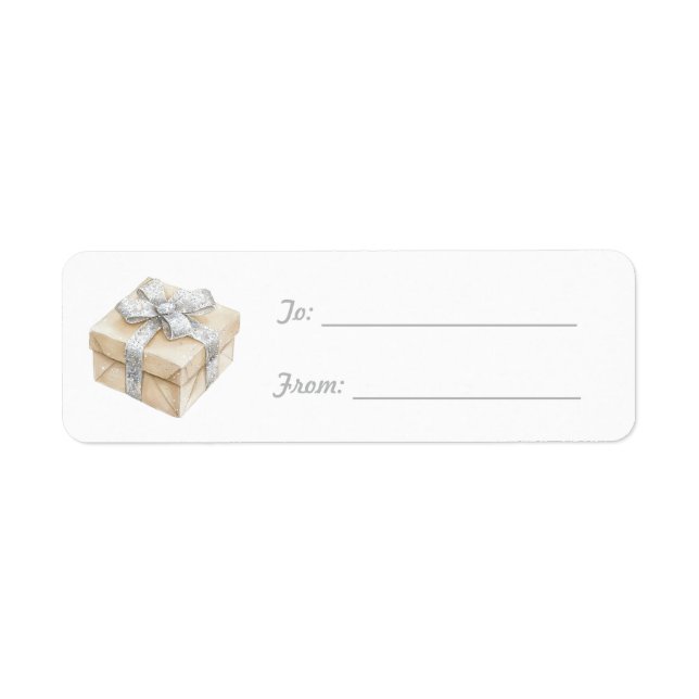 Étiquette Cadeau Crème Silver Bow Noël   (Devant)