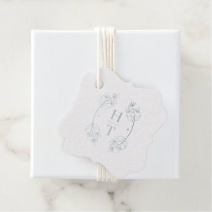 Étiquette-cadeau Crest à monogramme moderne bleu poussiéreux pour m