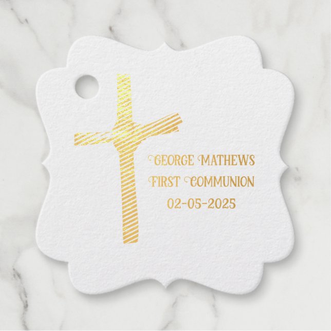 Étiquette-cadeau Croix de Palme Communion personnalisée, Baptême (Devant)