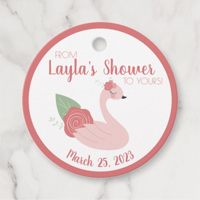 Étiquette Cadeau Cygne Rose De Ma Douche À La Vôtr (Devant)