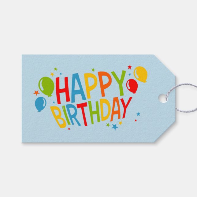 Étiquette cadeau d'anniversaire avec ballons (Devant (Horizontal))