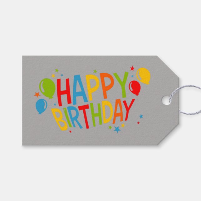 Étiquette cadeau d'anniversaire avec ballons (Devant (Horizontal))
