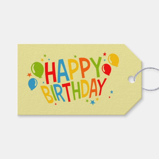 Étiquette cadeau d'anniversaire avec ballons (Devant (Horizontal))
