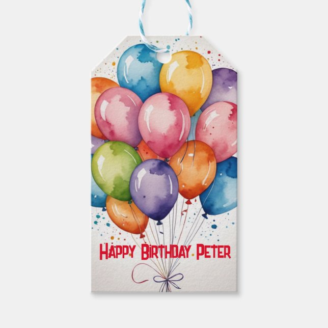 étiquette cadeau d'anniversaire - Rainbow Balloon (Devant)