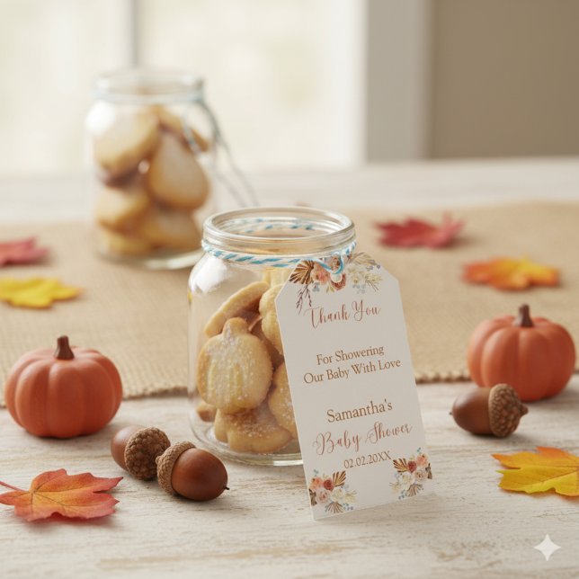 Étiquette cadeau de Baby shower rustique Citrouill (Créateur téléchargé)