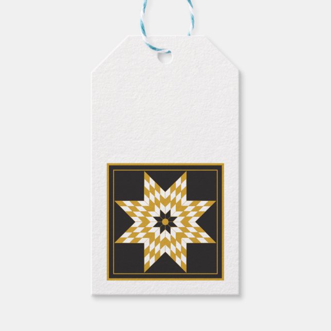 Étiquette cadeau de fête Black and Gold Star (Devant)