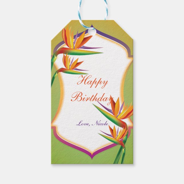 Étiquette cadeau de fête florale tropicale oiseau  (Devant)