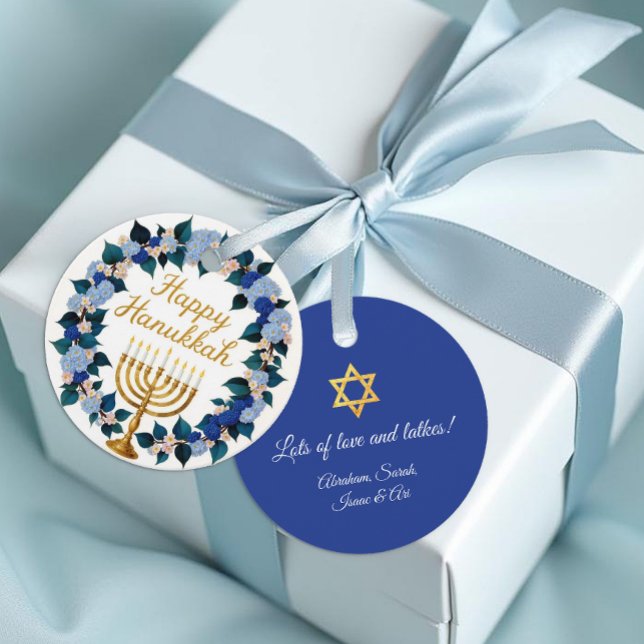 Étiquette cadeau de Hanukkah à motif floral (Happy Hanukkah Gift Tag)