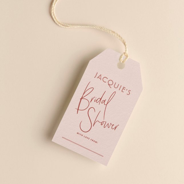 Étiquette cadeau de mariage rose et rouge rouille (Gift Tag Mock-up)